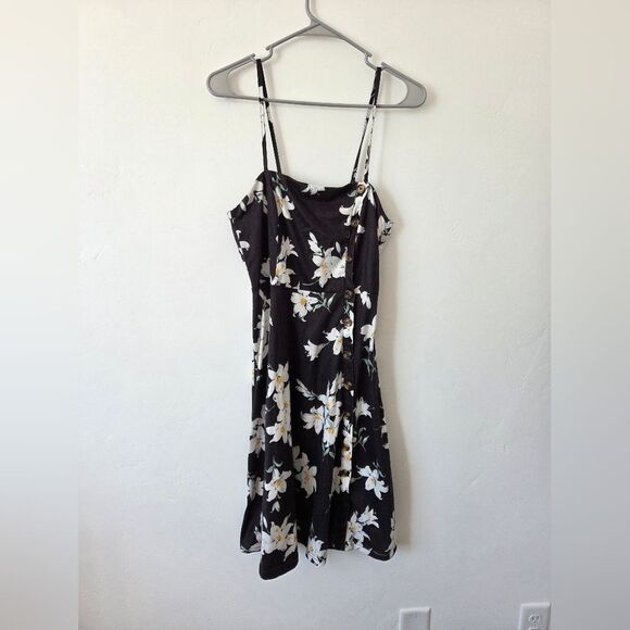 Floral Print Sundress Lillies Lily Flower Black Square Neck Y2K 90s Hippie Small - Picture 6 of 9